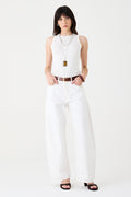 CALÇA ALINE FEMININA BARREL RECORTES SARJA NATURAL