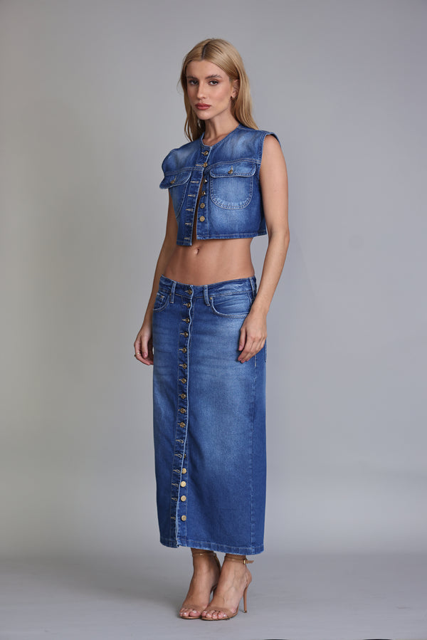 Camisa Cropped Botões Jeans