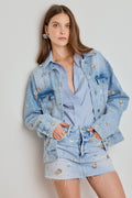 JAQUETA CARMEM FEMININA RELAXED BORDADA JEANS