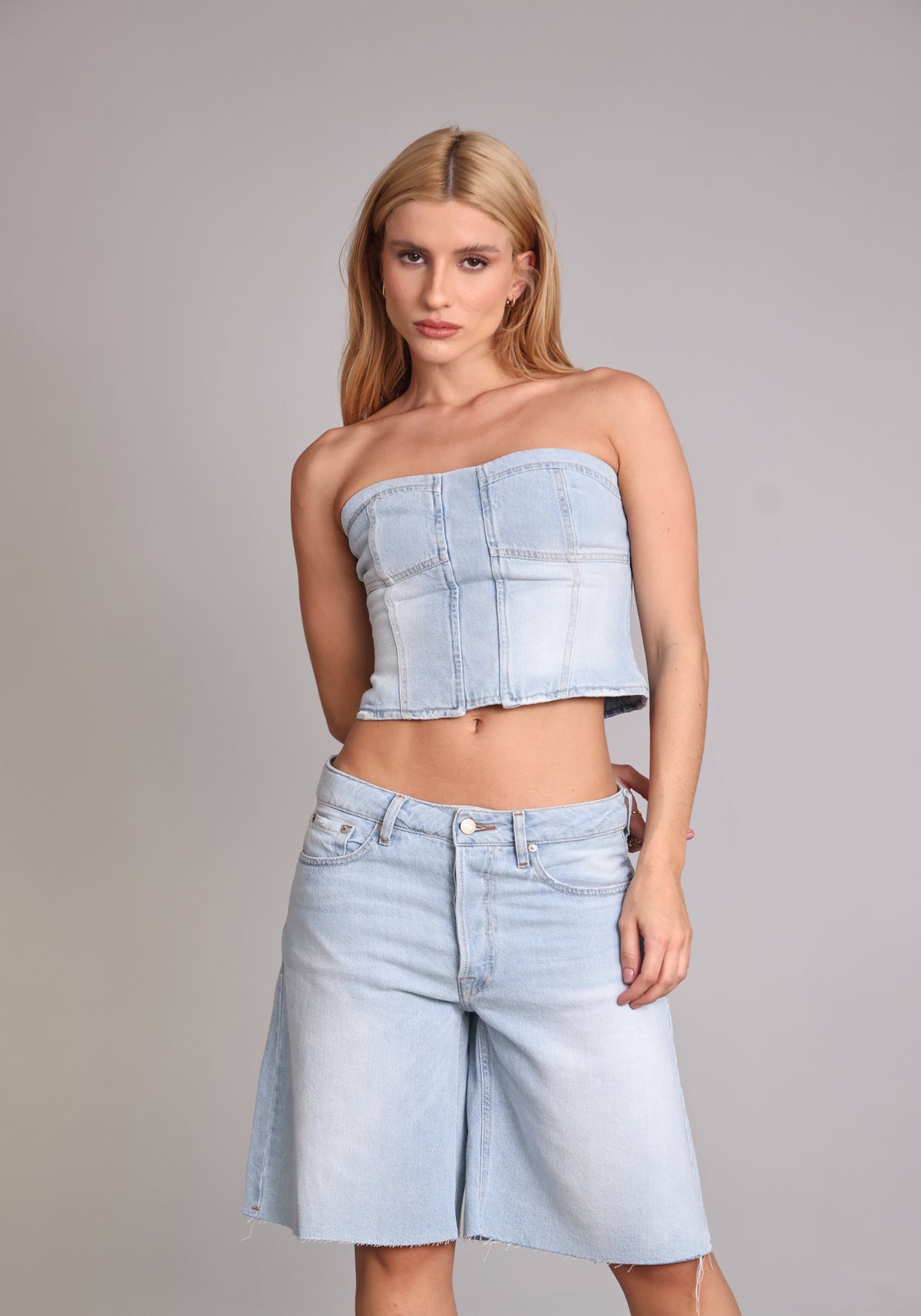 Jorts Barra a Fio Jeans Claro