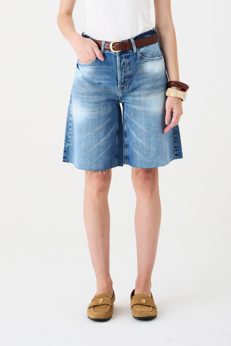 JORTS HELENA FEMININO BARRA A FIO JEANS MÉDIO ESCURO