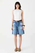 JORTS HELENA FEMININO BARRA A FIO JEANS MÉDIO ESCURO