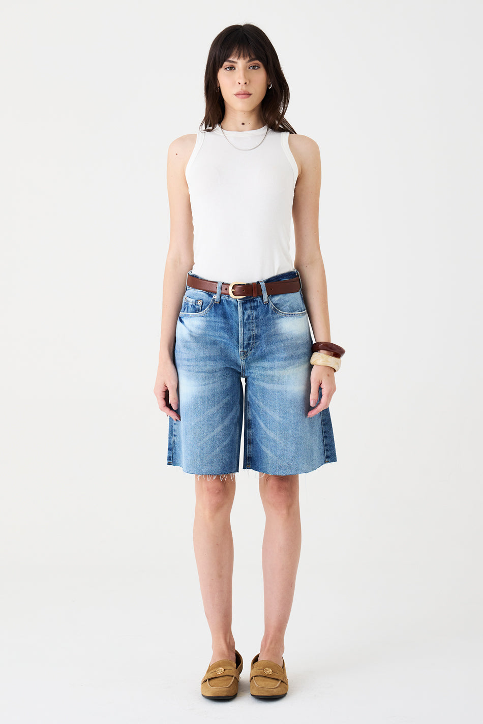 JORTS HELENA FEMININO BARRA A FIO JEANS MÉDIO ESCURO