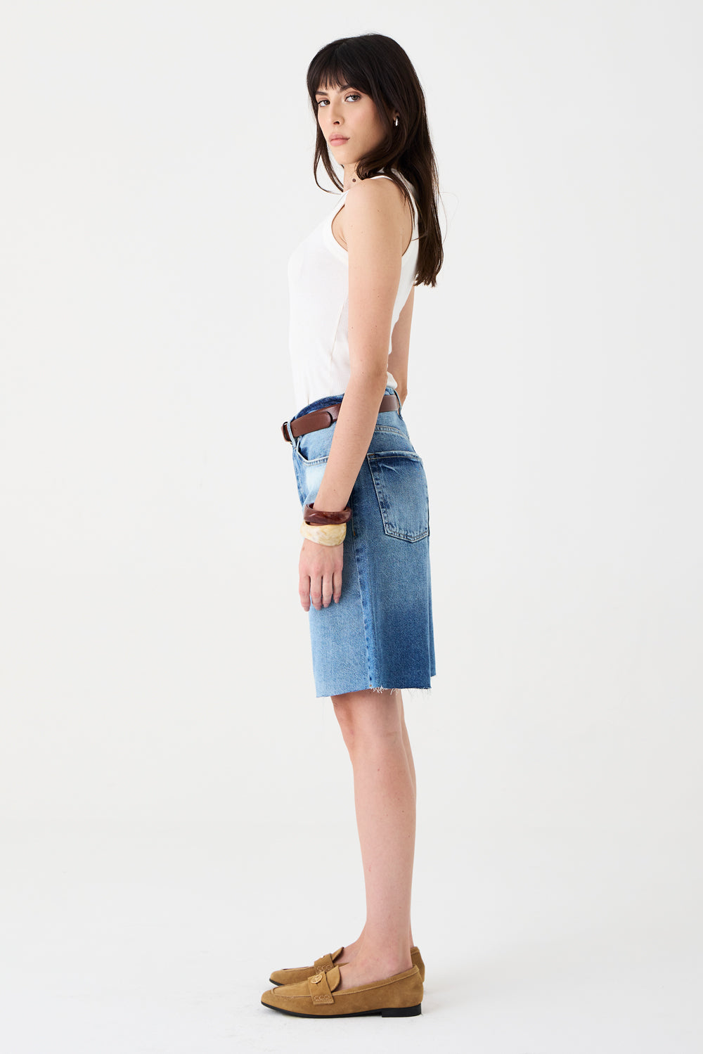 JORTS HELENA FEMININO BARRA A FIO JEANS MÉDIO ESCURO