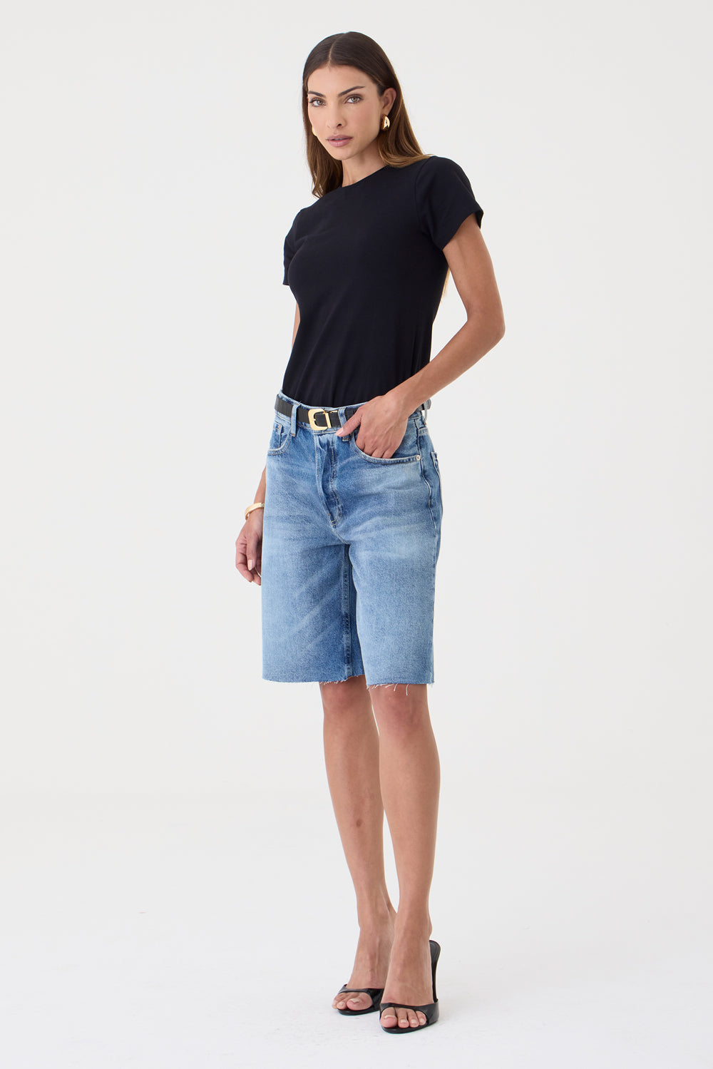 JORTS HELENA FEMININO BARRA A FIO JEANS MÉDIO ESCURO