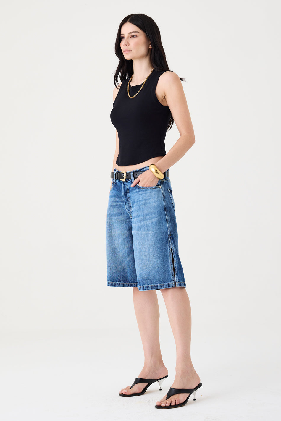 JORTS JACKIE FEMININO FENDA JEANS MÉDIO ESCURO