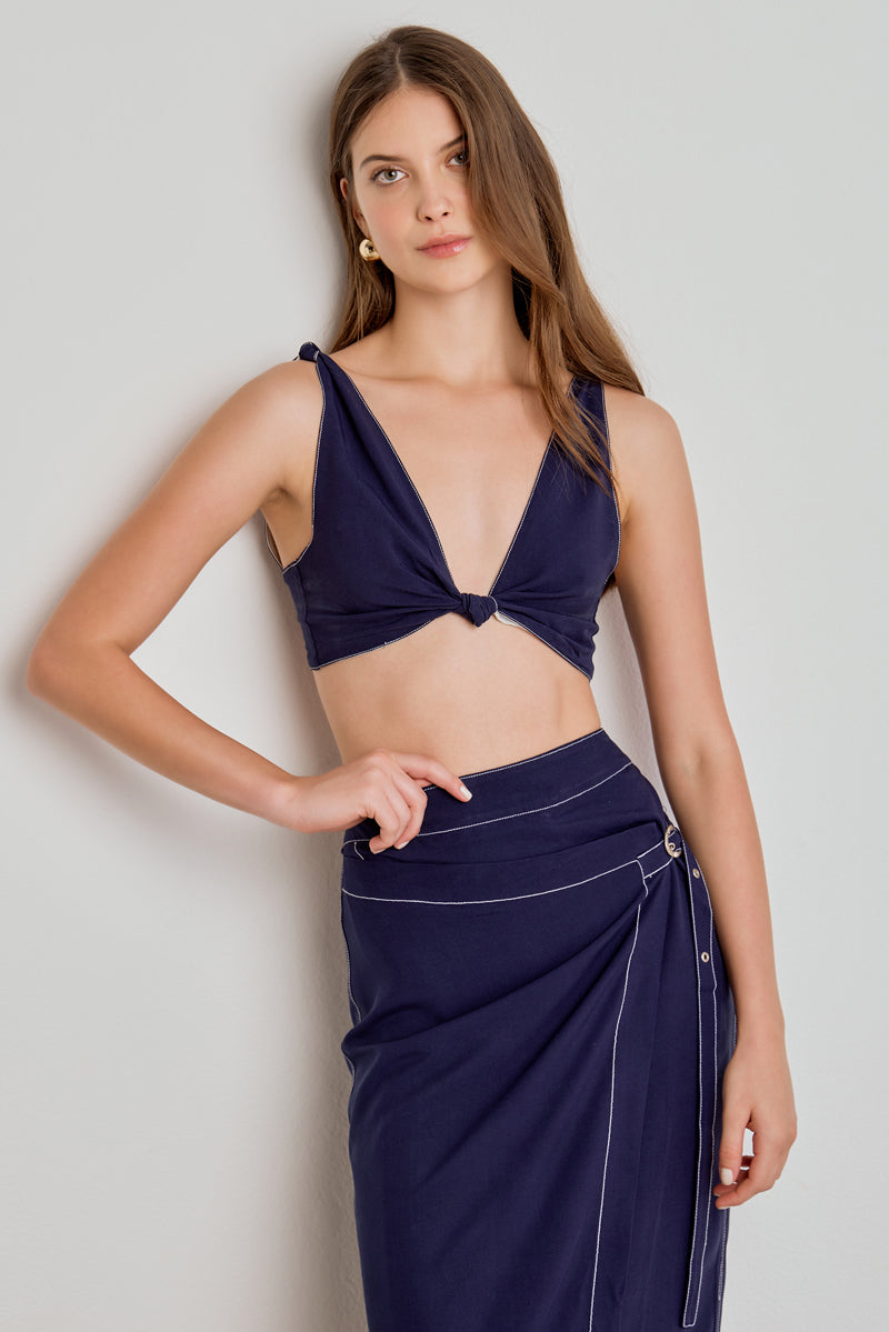 TOP CROPPED FEMININO DETALHE PESPONTO - AZUL DARK