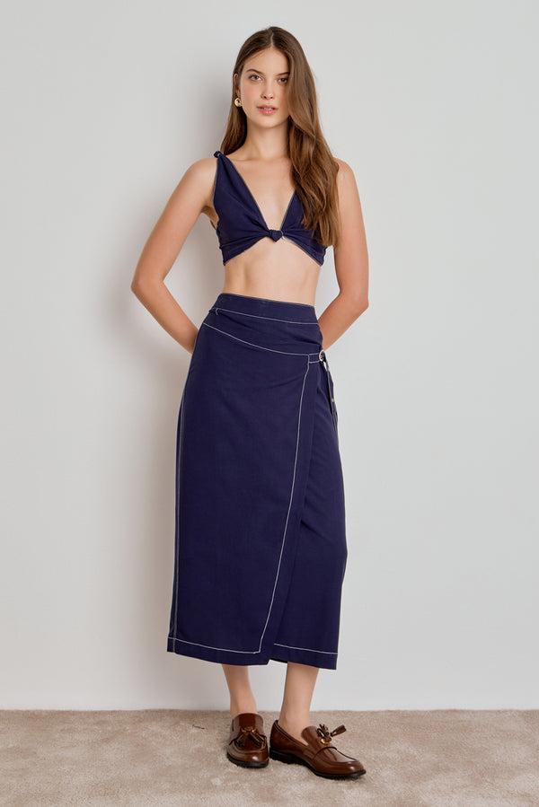 TOP CROPPED FEMININO DETALHE PESPONTO - AZUL DARK
