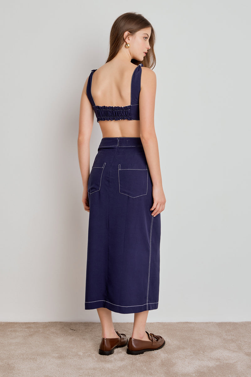 TOP CROPPED FEMININO DETALHE PESPONTO - AZUL DARK