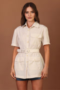 CAMISA FEMININA LONGA - BEGE AVEIA