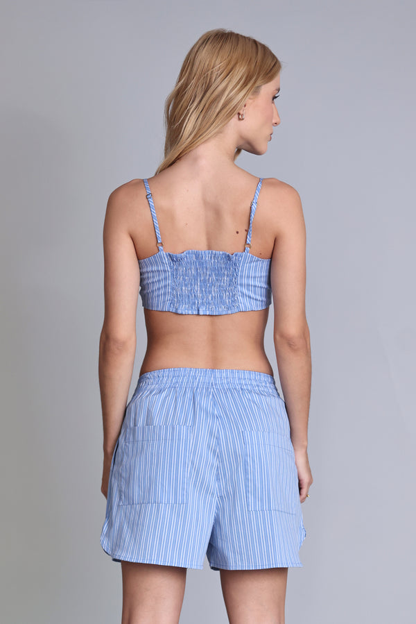 Shorts Elástico Listrado Azul