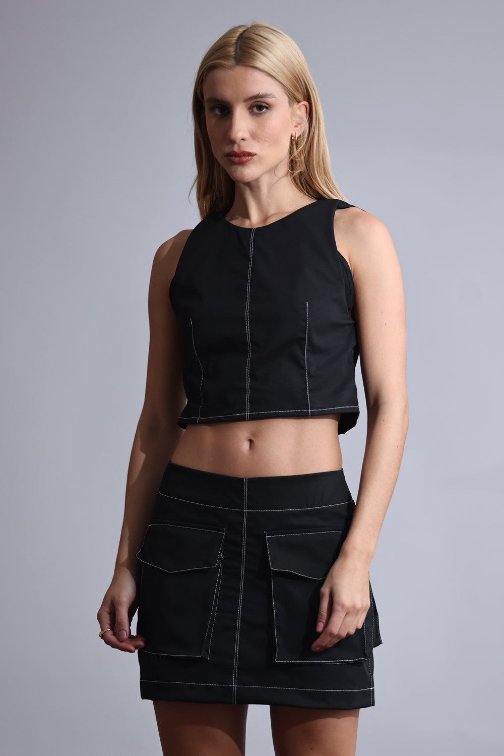 Regata Cropped Pesponto Preta