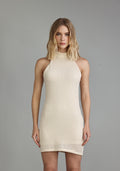 VESTIDO FEMININO CURTO CAVADO GOLA OFF WHITE