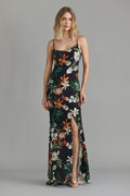 VESTIDO FEMININO FENDA LONGO ESTAMPADO TROPICAL FLOWER