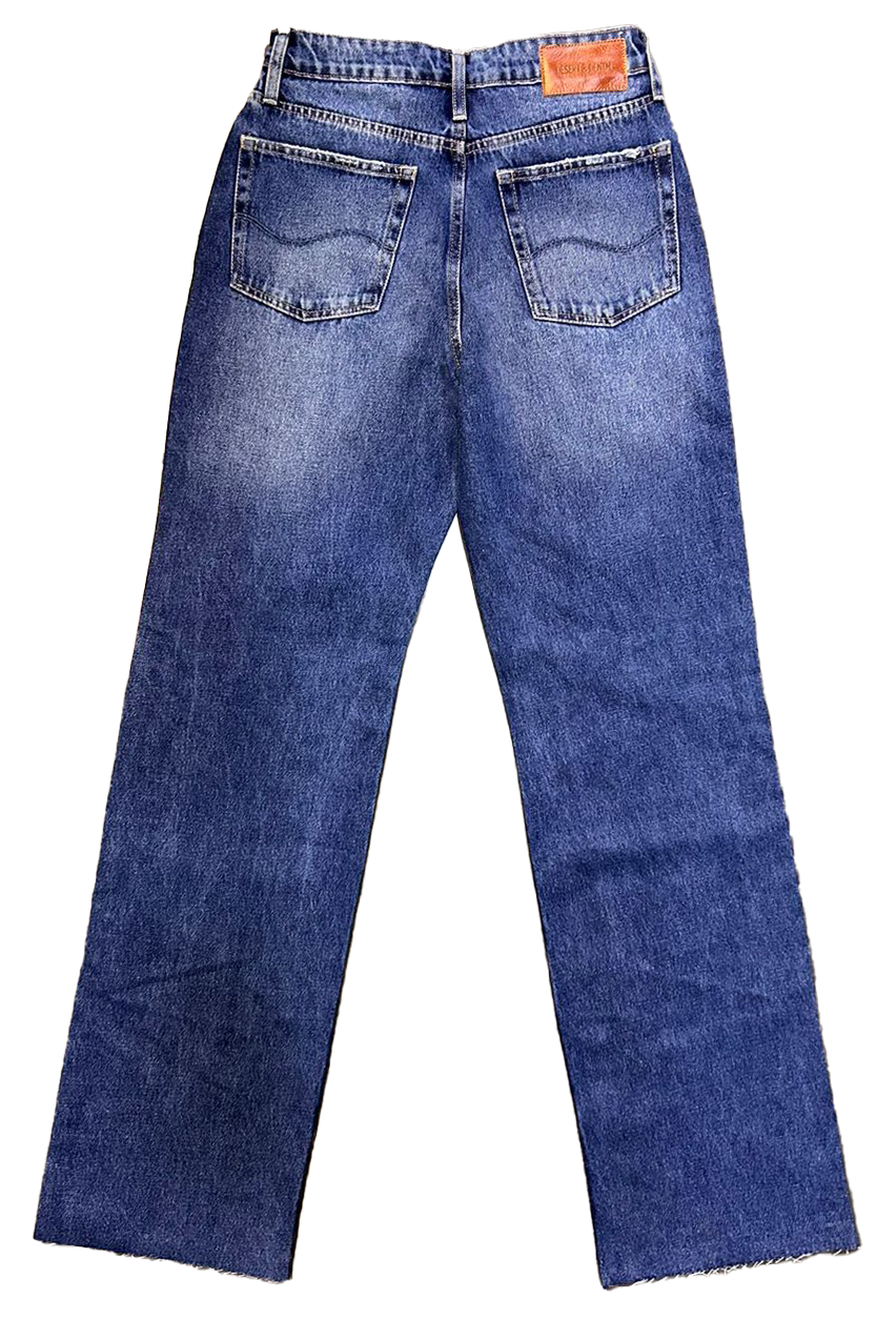 CALCA WIDE LEG BARRA FIO JEANS ESCURO
