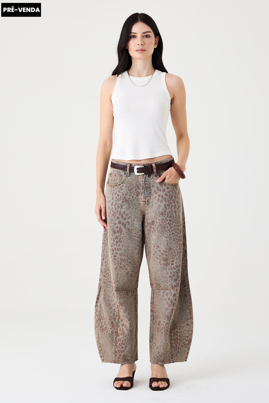 CALÇA MARIA FEMININA BARREL ANIMAL PRINT JEANS