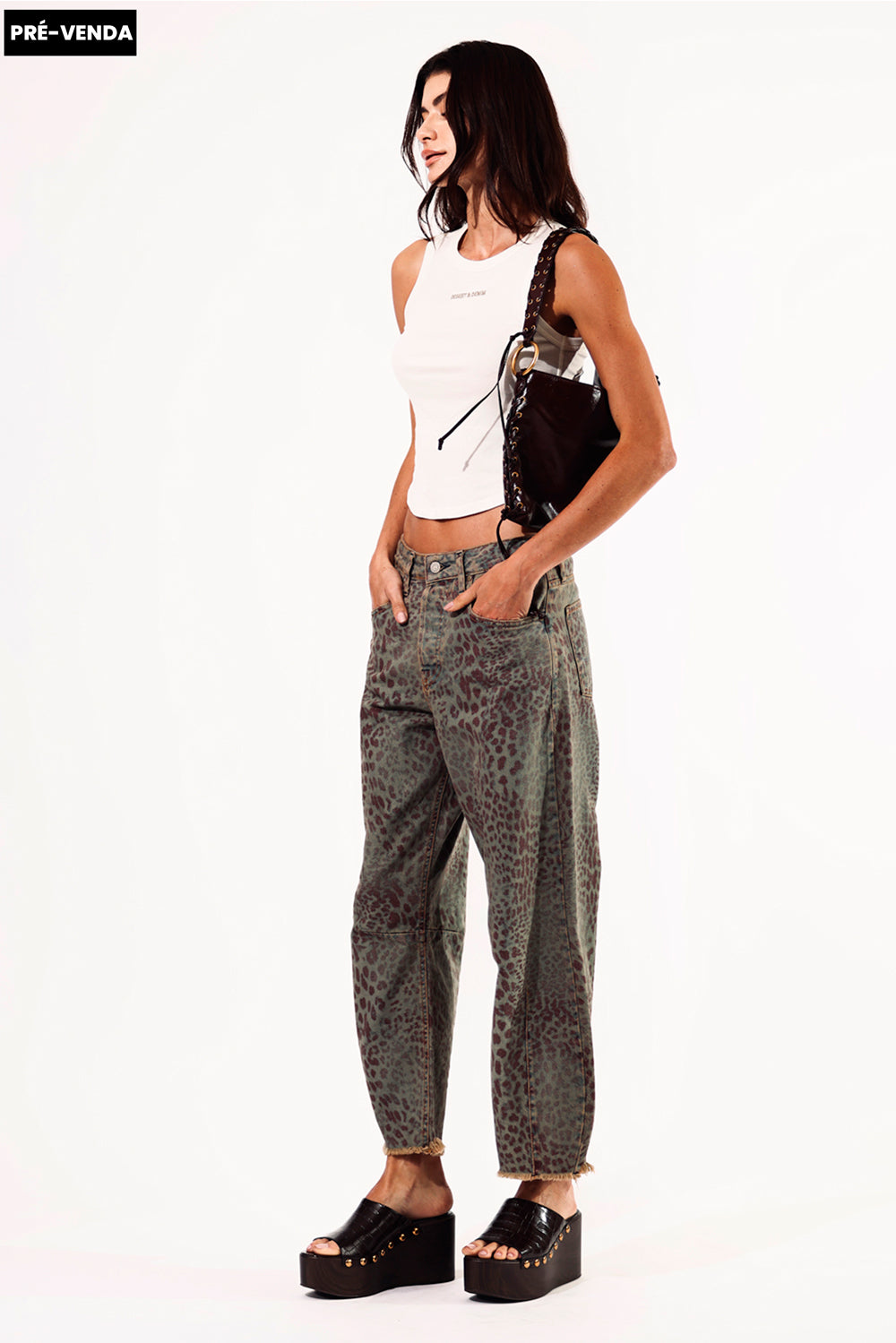 CALÇA MARIA FEMININA BARREL ANIMAL PRINT JEANS