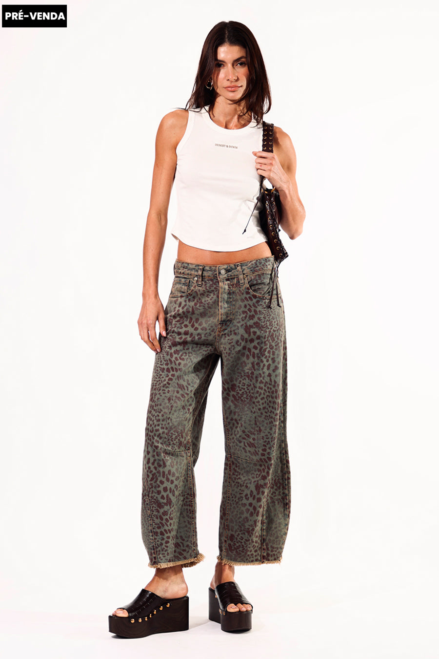 CALÇA MARIA FEMININA BARREL ANIMAL PRINT JEANS