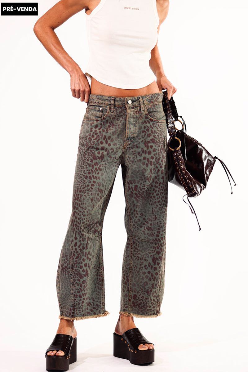 CALÇA MARIA FEMININA BARREL ANIMAL PRINT JEANS