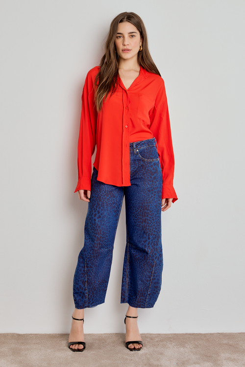 CALÇA BARREL ANIMAL PRINT JEANS