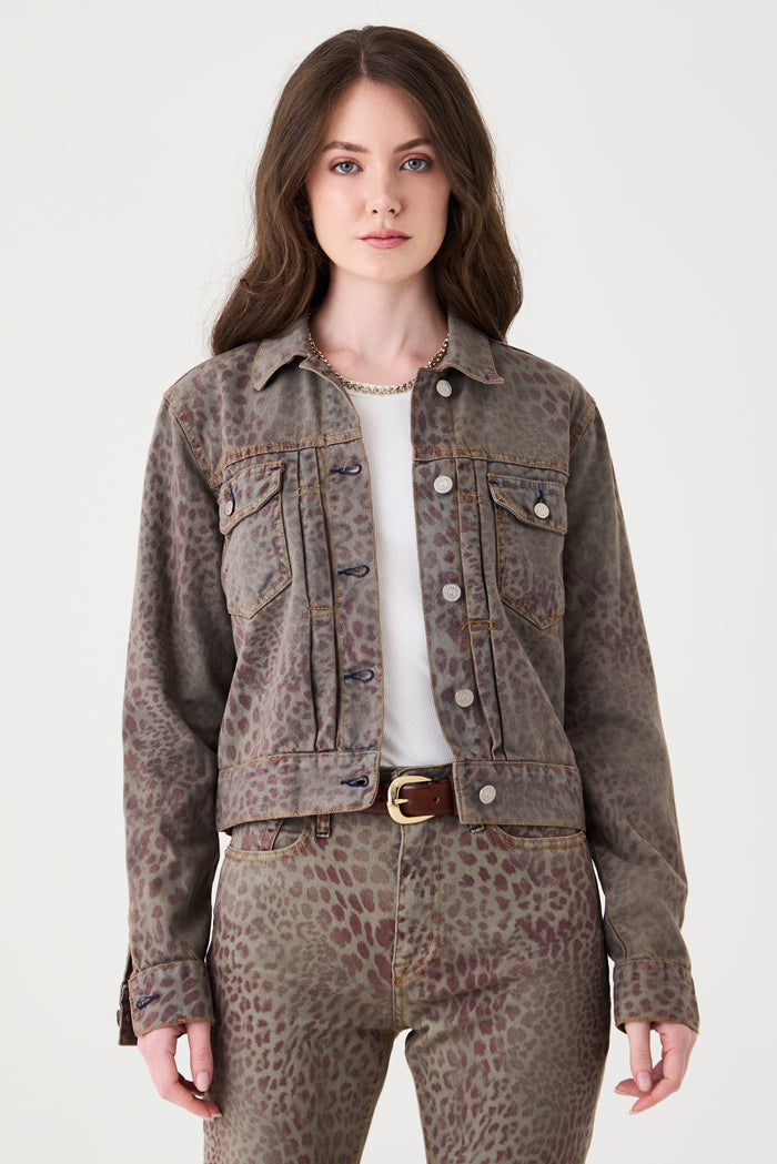 JAQUETA CELIA FEMININA ANIMAL PRINT JEANS
