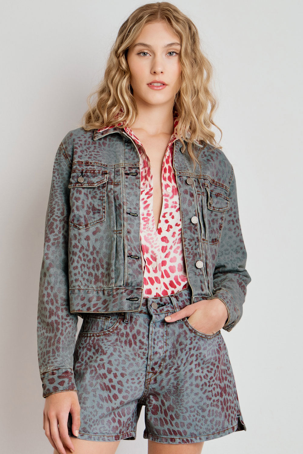 JAQUETA CELIA FEMININA ANIMAL PRINT JEANS