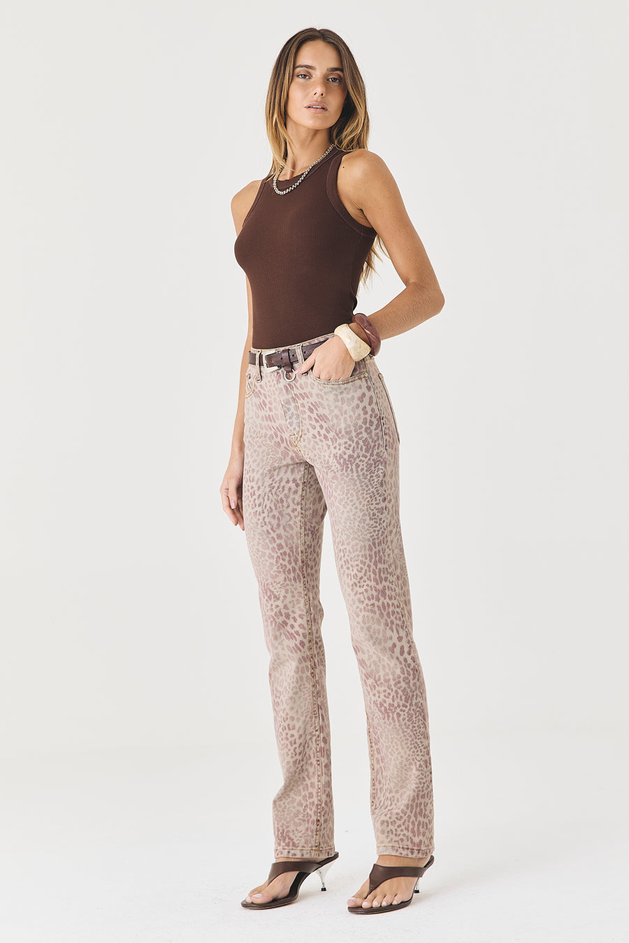 CALÇA TINA FEMININA LOW RISE ANIMAL PRINT JEANS