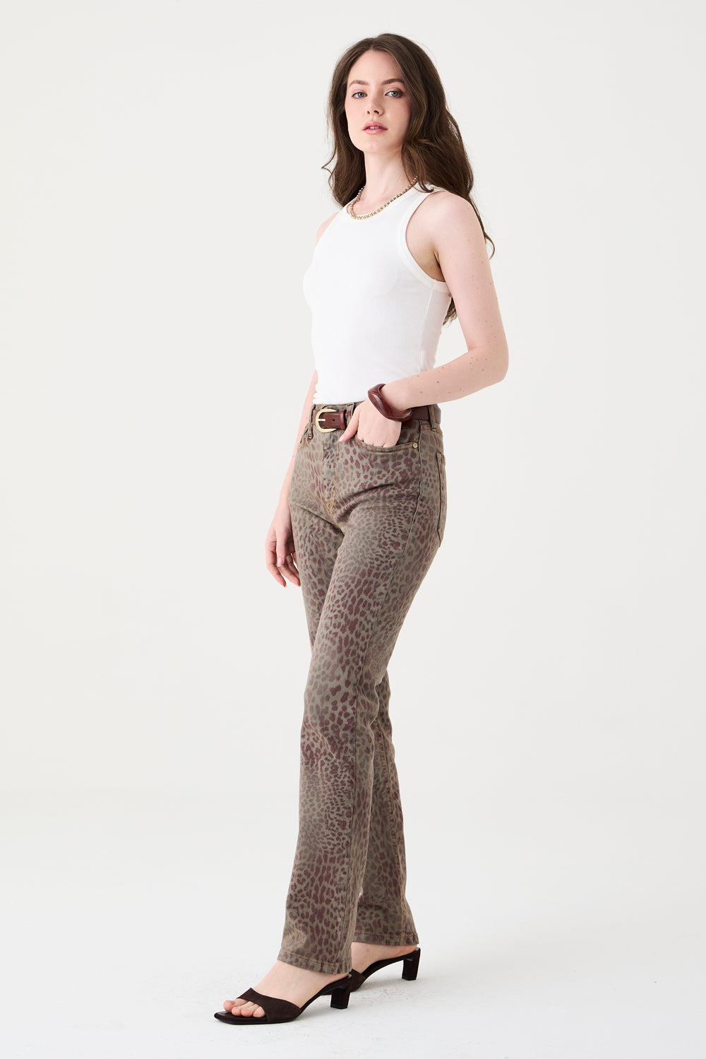 CALÇA TINA FEMININA LOW RISE ANIMAL PRINT JEANS