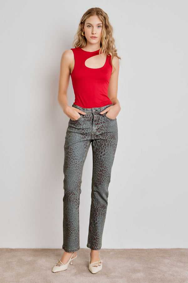 CALÇA TINA FEMININA LOW RISE ANIMAL PRINT JEANS