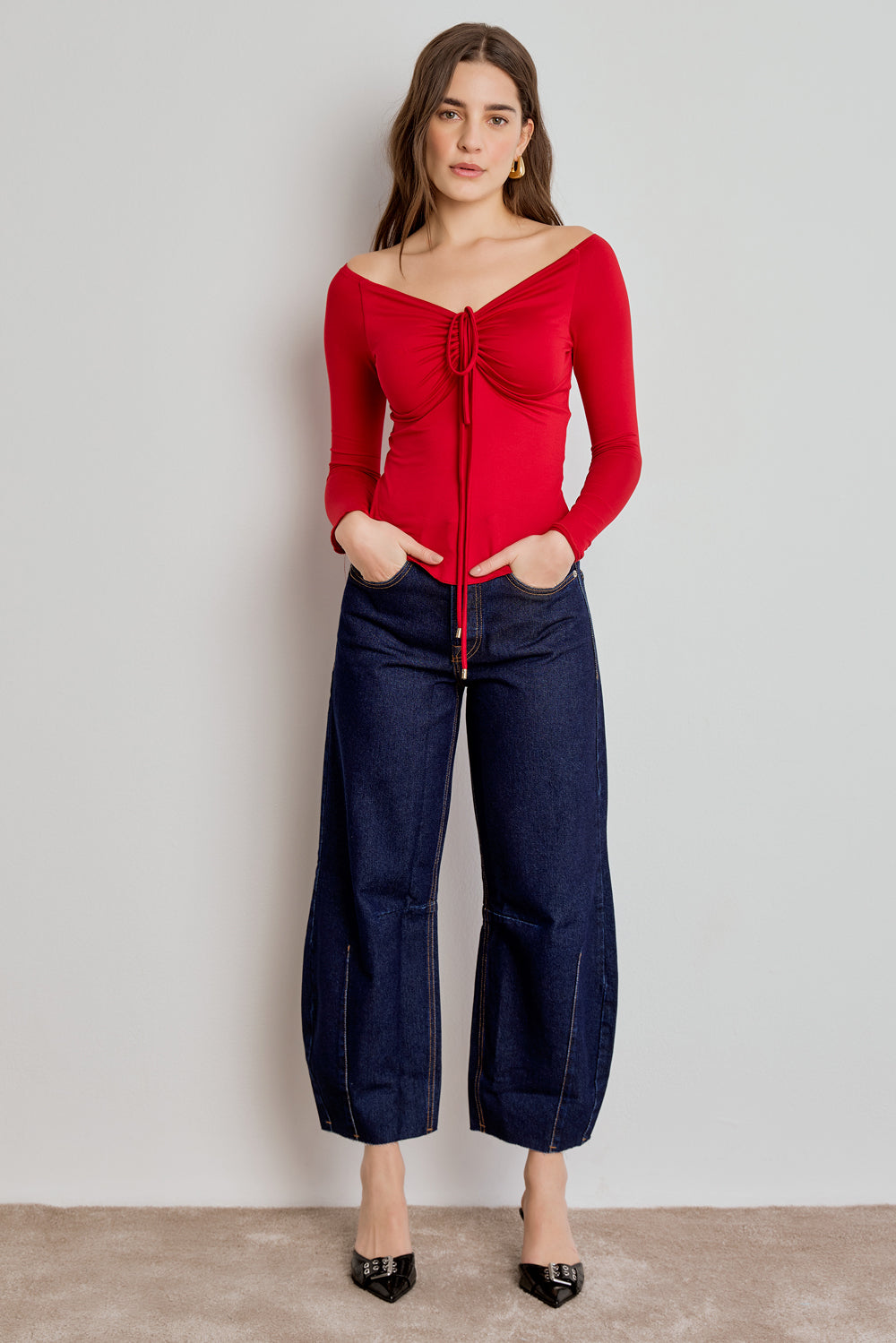 BLUSA MANGA LONGA FRANZIDO DECOTE - VERMELHA