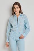 CAMISA RELAXED FEMININA ALGODÃO BORDADA - AZUL SKY