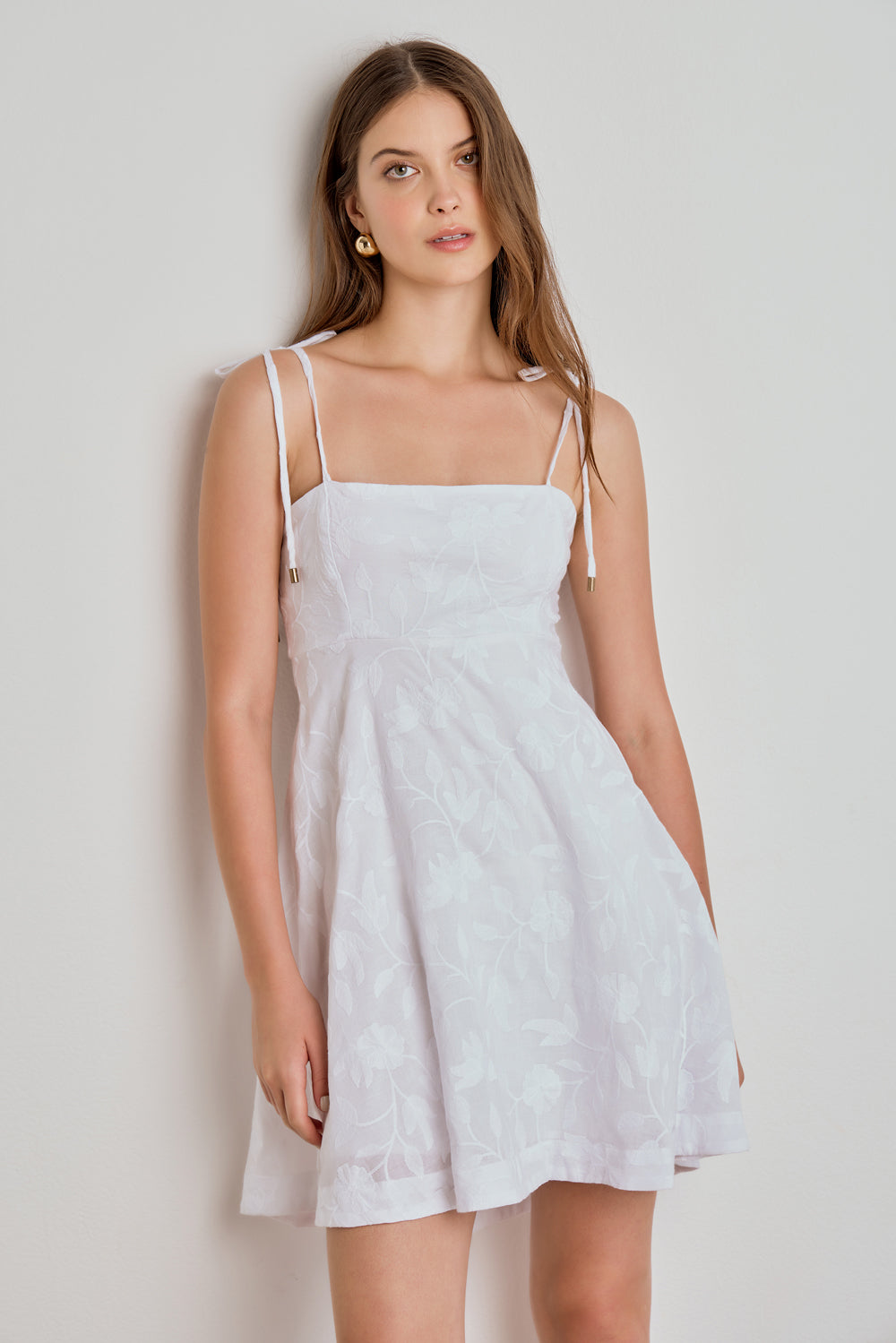 VESTIDO FEMININO ALÇAS ALGODÃO BORDADO - OFF WHITE