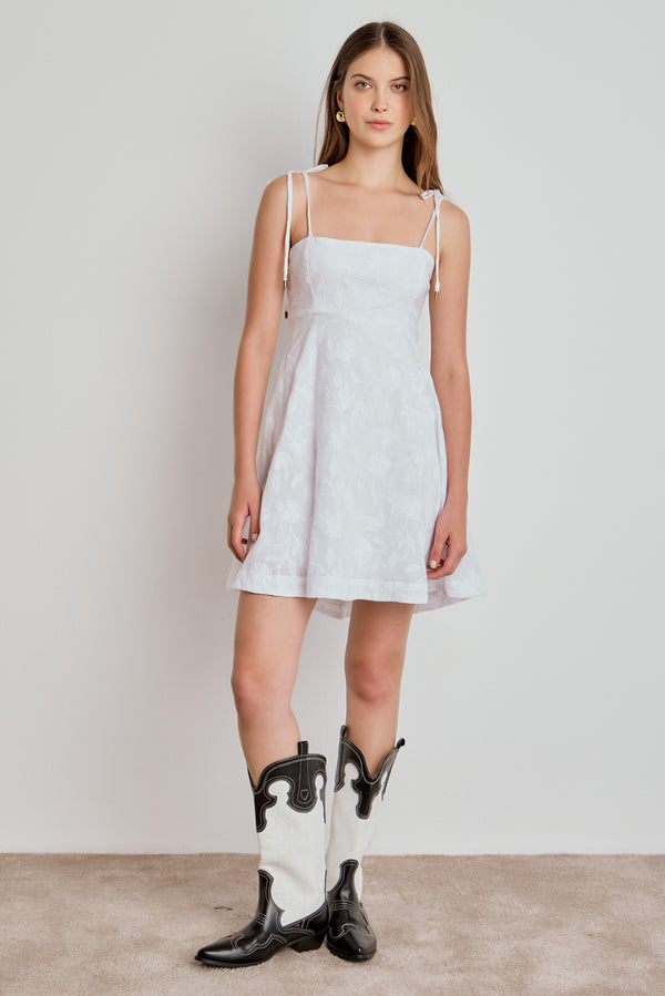 VESTIDO FEMININO ALÇAS ALGODÃO BORDADO - OFF WHITE