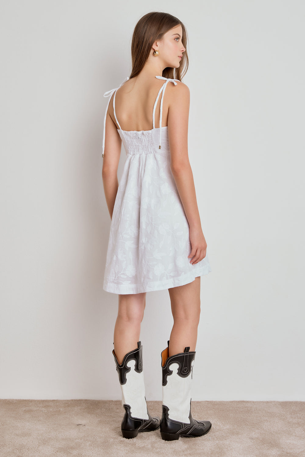 VESTIDO FEMININO ALÇAS ALGODÃO BORDADO - OFF WHITE