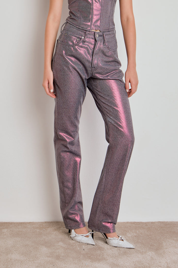 CALÇA FEMININA STRAIGHT FOIL JEANS - INDIGO/VINHO