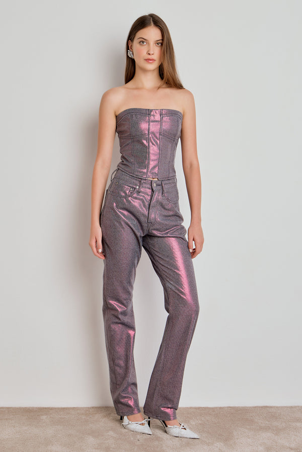 CALÇA FEMININA STRAIGHT FOIL JEANS - INDIGO/VINHO