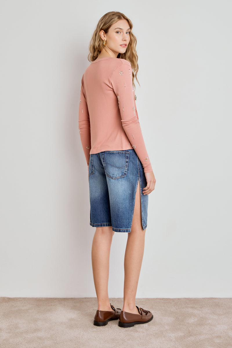 JORTS JACKIE FEMININO FENDA JEANS ESCURO