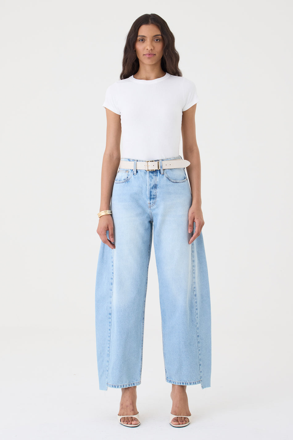 CALÇA ALINE FEMININA BARREL RECORTES JEANS CLARO