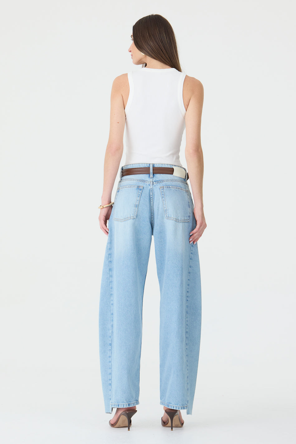 CALÇA ALINE FEMININA BARREL RECORTES JEANS CLARO