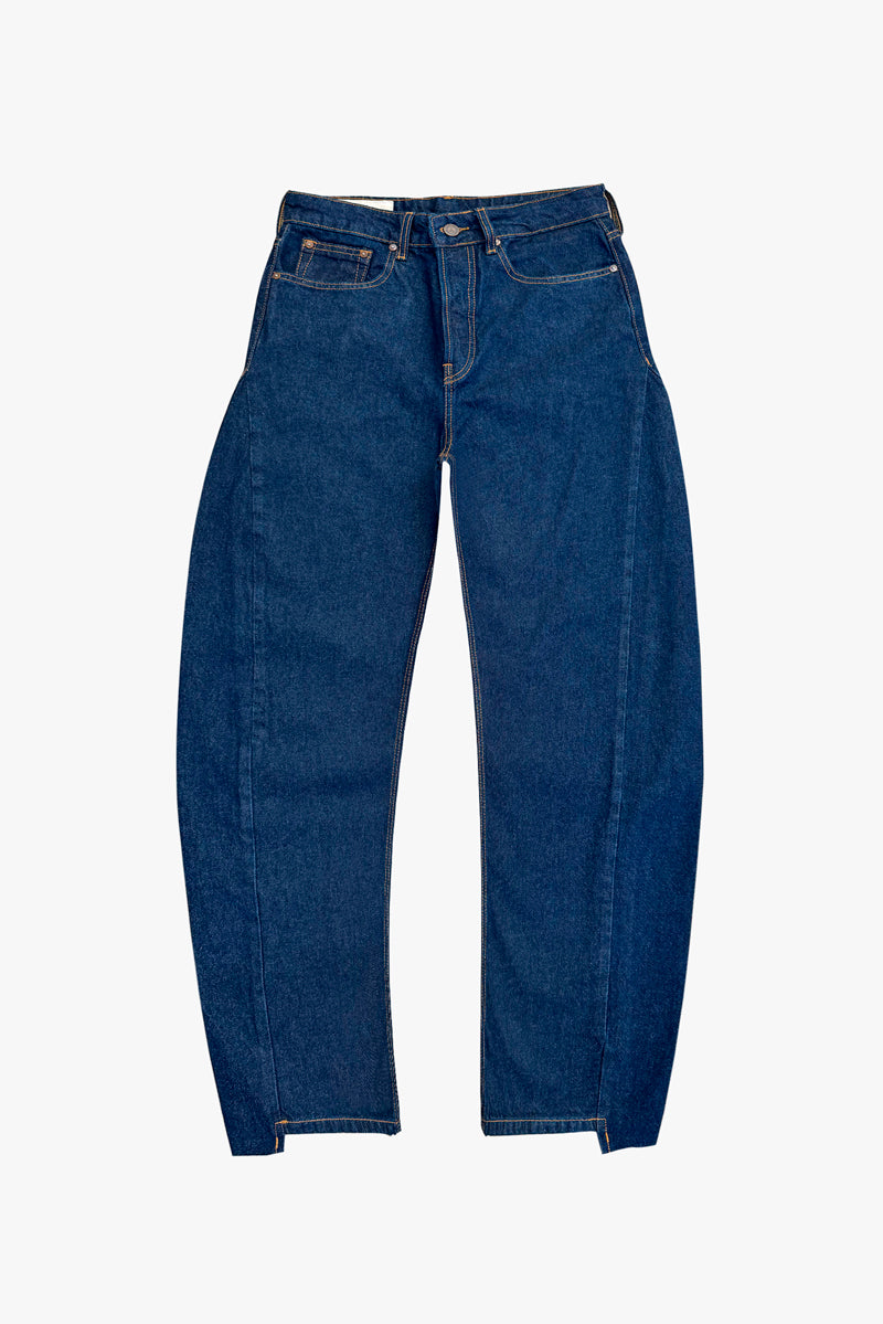 CALÇA MARIA FEMININA BARREL RECORTES JEANS ESCURO