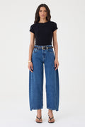 CALÇA ALINE FEMININA BARREL RECORTES JEANS STONED ESCURO
