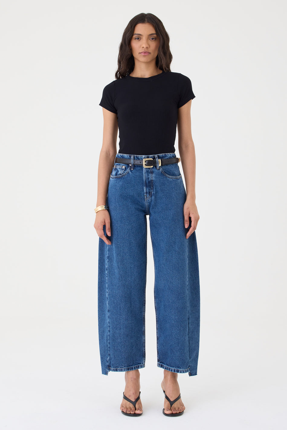 CALÇA ALINE FEMININA BARREL RECORTES JEANS STONED ESCURO