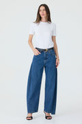 CALÇA ALINE FEMININA BARREL RECORTES JEANS STONED ESCURO