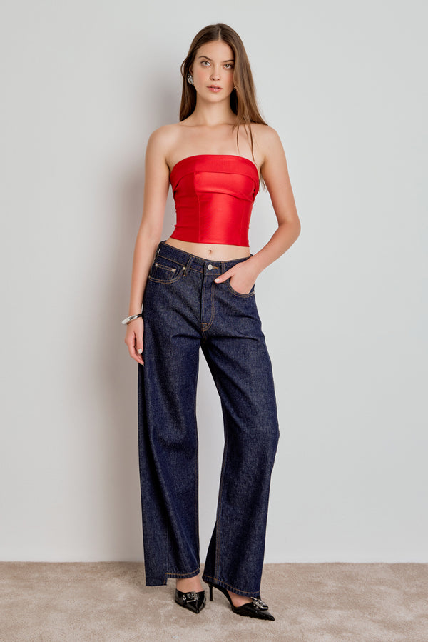 CALÇA BARREL RECORTE JEANS