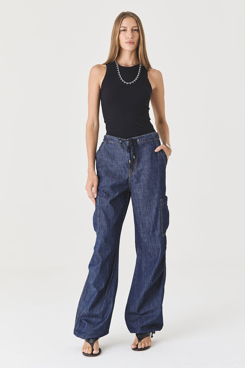 CALÇA LIVIA FEMININA CARGO AMARRAÇÃO JEANS