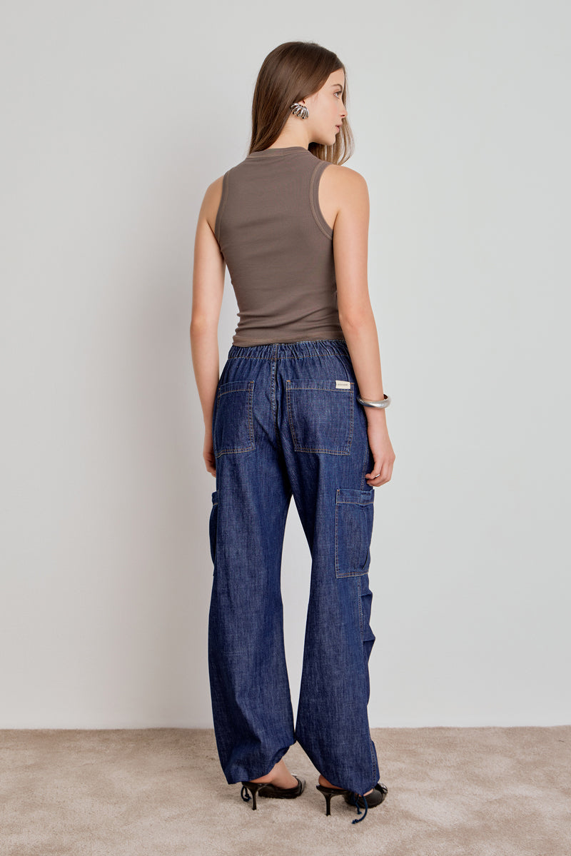 CALÇA FEMININA CARGO AMARRACAO JEANS