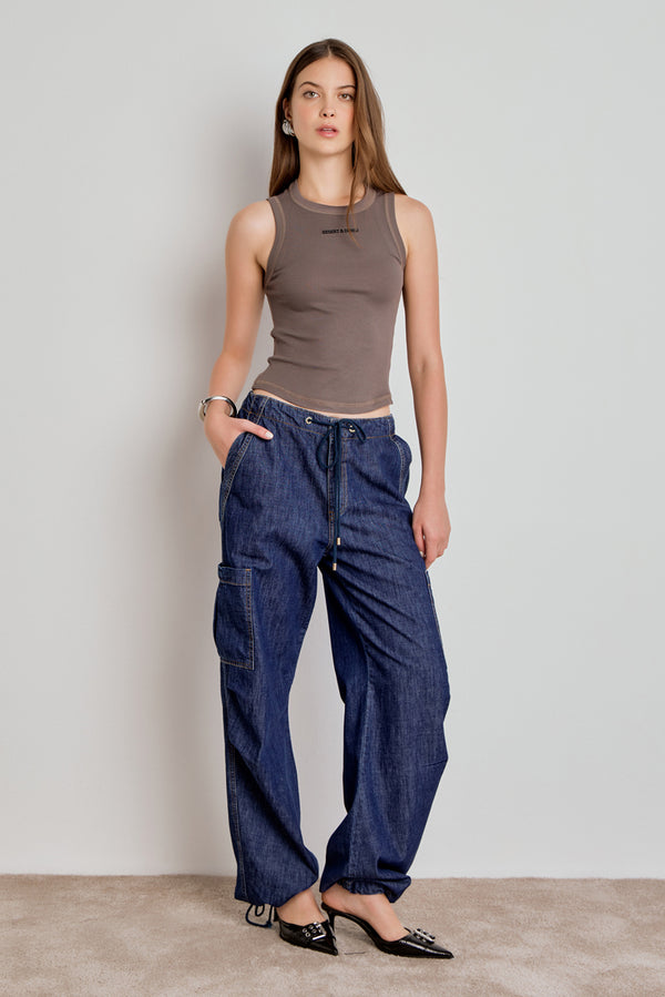 CALÇA FEMININA CARGO AMARRACAO JEANS