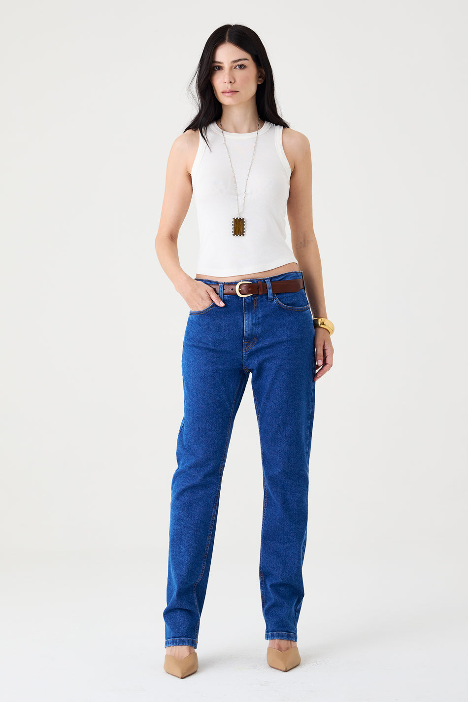 CALÇA TINA FEMININA LOW RISE JEANS MÉDIO