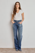 CALÇA MARESSA FEMININA WIDE LEG ELÁSTICO JEANS MÉDIO