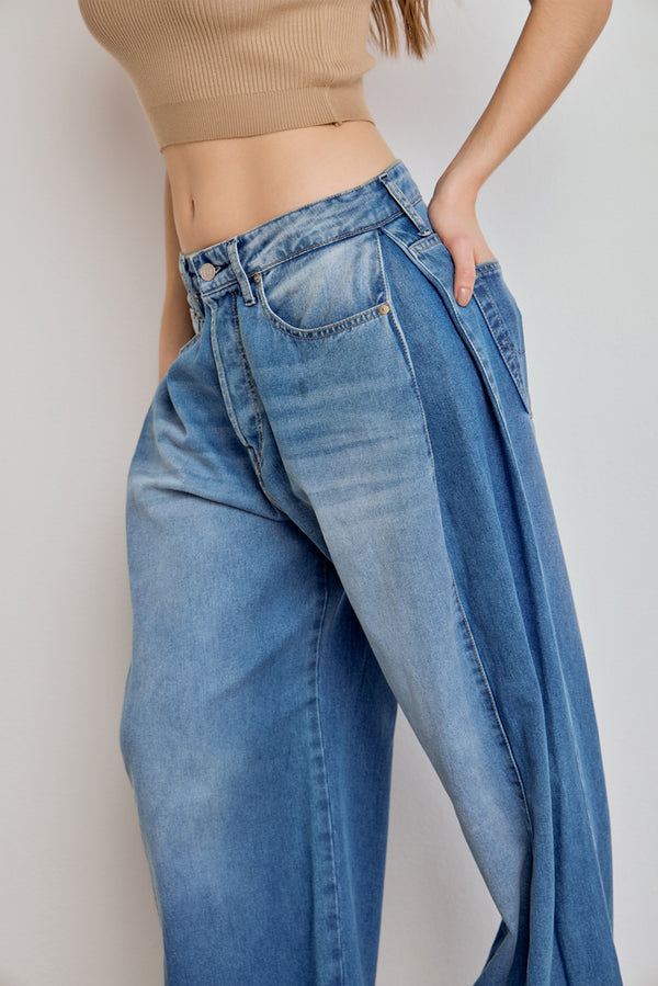 CALÇA SAMY MAXI PLEAT JEANS MÉDIO